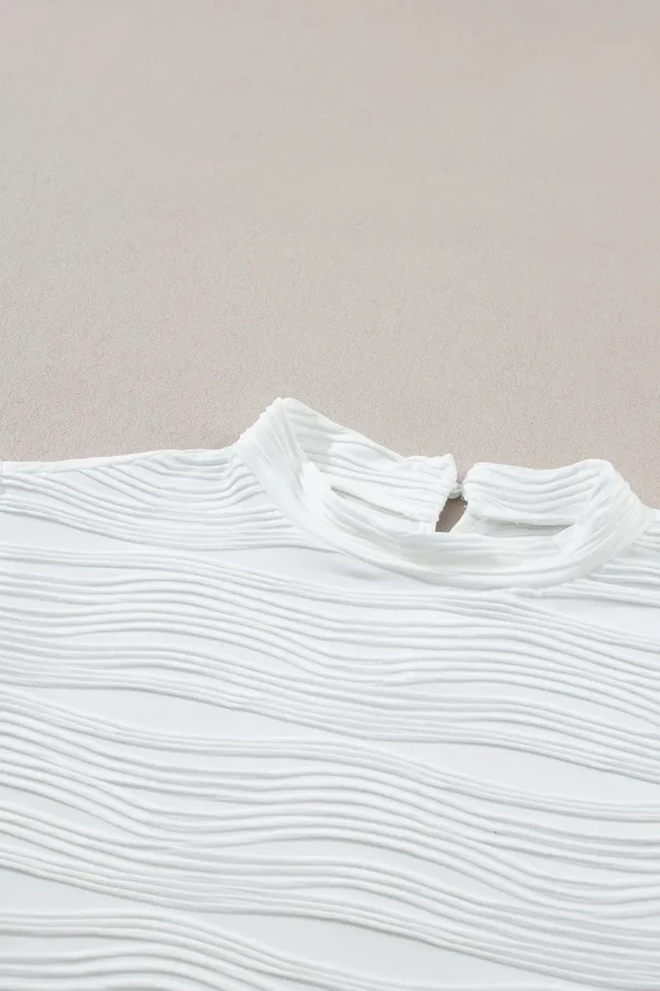 Textured Mock Neck Cap Sleeve Top