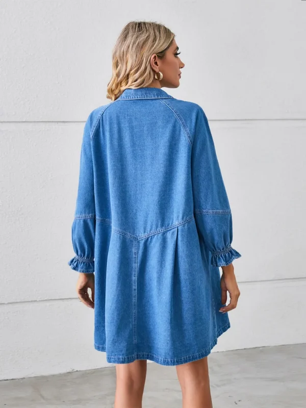 Button Up Flounce Sleeve Mini Denim Dressl