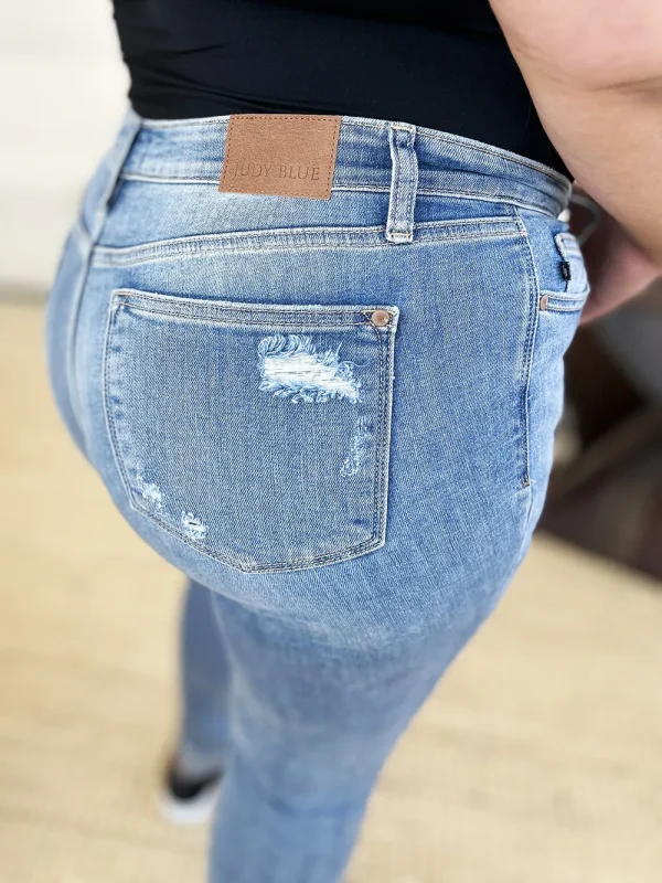 Judy Blue Full Size Mid Rise Destroy & Cuff Skinny Jeans