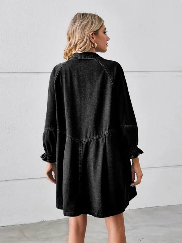 Button Up Flounce Sleeve Mini Denim Dressl
