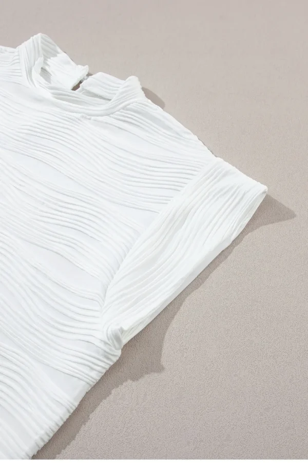 Textured Mock Neck Cap Sleeve Top
