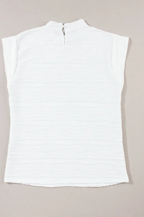 Textured Mock Neck Cap Sleeve Top
